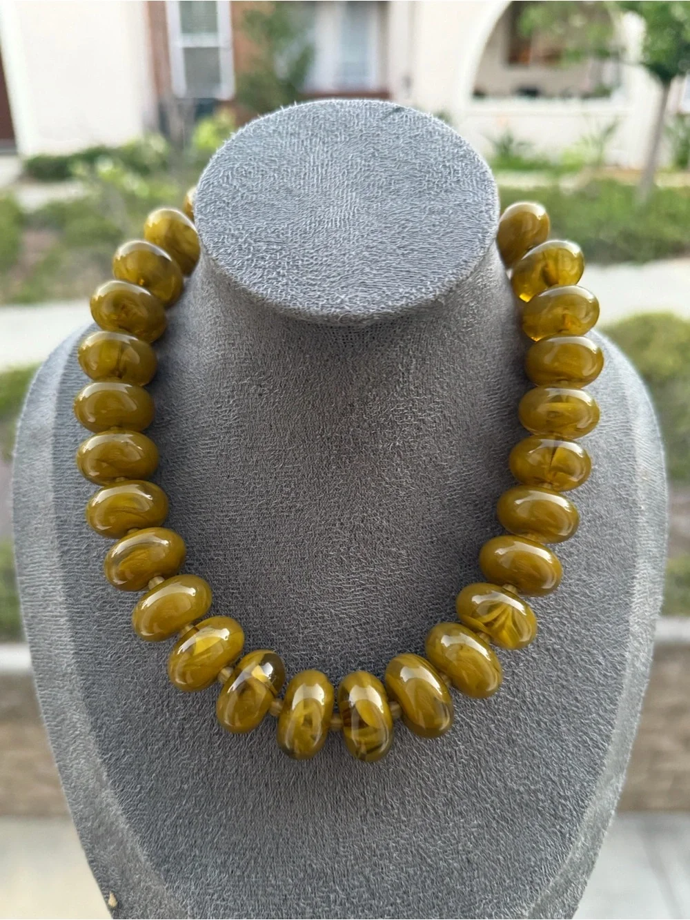 Chunky Olive Green Beaded Statement Necklace